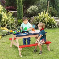 Outsunny Sand & Water Table with Sandbox, Outdoor  with Kitchen Toys, Kids Picnic Table and Bench Set Water Circulation Faucet and Vegetable Accessories(m-2)