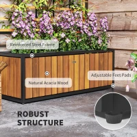 Outsunny Wooden Raised Garden Bed with Trellis, Removable Pots for Backyard, Patio, Balcony, 29" x 11" x 52", Teak(m-5)