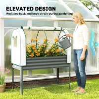 Outsunny Galvanised Raised Garden Bed with Greenhouse Cover, Metal Elevated Garden Bed with Bed Liner, Bottom Shelf, Dark Gray(m-6)