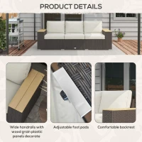 Outsunny 3-Seat Outdoor Couch with Cushions, PE Rattan Patio Couch with Wood Grain Armrests, Outdoor Sofa for Porch, Sunroom, Garden, Poolside, Cream White(m-6)