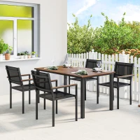 Outsunny Outdoor Dining Set for 4, Patio Table and Chairs Set with 59" Rectangle Acacia Wood Table and 352 LBS Stackable Chairs(m-2)