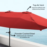 Outsunny 13ft Double-Sided Market Umbrella, Large Patio Umbrella with Solar Lights, Crank Handle for Garden, Pool, Yard, Wine Red(m-8)