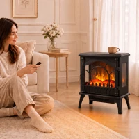 HOMCOM Electric Fireplace 1000W/2000W, Freestanding Heater with Adjustable Thermostat, Overheat Protection, 3D Flame Effect(m-12)