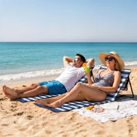 Outsunny Set of 2 Foldable Lounge Chairs with Carry Strap, Adjustable Backrest, Blue and White(m-1)