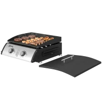 Outsunny 2 Burner Liquefied Gas Grill, Portable Tabletop BBQ Grill, for Camping, Picnic, Silver(m-2)