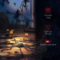 HOMCOM 3.25" Halloween Prop Light-up Oversized Spider, Outdoor Halloween Decoration with Light Up Bendable Legs(m-5)