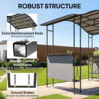 Outsunny 8' x 5' Grill Gazebo Canopy, Outdoor BBQ Shelter with 2 Side Shelves, Dark Grey(m-5)