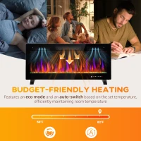 HOMCOM 42" Electric Fireplace Recessed and Wall Mounted, Freestanding, 1500W Ultra-thin with Adjustable Flame, Crystal, Black(m-7)