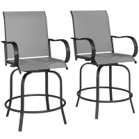 Outsunny Outdoor Bar Stools Set of 2, 360° Swivel Bar Height Chairs, 26.75" x 29.5" x 48.5", Gray(m-11)