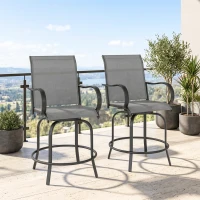Outsunny Outdoor Bar Stools Set of 2, 360° Swivel Bar Height Chairs, 26.75" x 29.5" x 48.5", Gray(m-2)