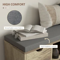 HOMCOM Upholstered Shoe Storage Bench w/ Seat, Entrance Bench w/ Drawer Open Shelves and Pocket for Hallway, Grey(m-5)