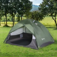 Outsunny 2 Person Camping Tent Dome Tent with Waterproof Polyester Rain Cover, 4 Mesh Windows for Air, & Carry Bag(m-10)