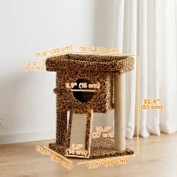 PawHut Cat Tree, Small Cat Tower with Perch, Scratching Post, Cat Condo, Toy Ball for Kitty, Leopard Print(m-3)