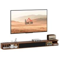 HOMCOM 71" Floating TV Stand for TVs up to 75 Inch, Wall Mounted Media Console with Flip Drawer and 2 Open Shelves, Walnut(m-11)
