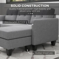 HOMCOM L-shaped Sofa, 3 Seater Couch with Ottoman, Corner Sofa with Thick Padded Cushion and Wood Legs, Light Grey(m-6)