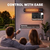 Outsunny 1500 W Electric Patio Heater, Wall Mounted IP65 Waterproof Outdoor Infrared Heater with Touch/Remote Control, Black(m-5)