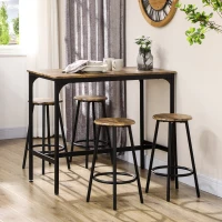 HOMCOM 5-Piece Bar Table Set for 4, Industrial Counter Height Bar Table and Chairs for Kitchen, Dining Room, Rustic Brown(m-1)