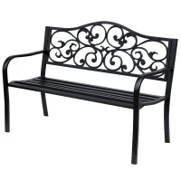 Outsunny Garden Bench Outdoor Loveseat with Vintage Floral Pattern Cast Metal, 50" x 23.6" x 35", Black(m-9)