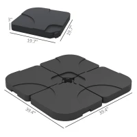 Outsunny 4 Pcs Cantilever Patio Umbrella Base Stand, Outdoor Offset Umbrella Weight Plates, 158 lb Sand or 60 Liter  Water, Black(m-3)