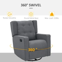 HOMCOM Wingback swivel recliner chair glider rocking chair for Nursery with Button Tufted, Padded Single Home Theater Seater for Living Room Bedroom, Grey(m-5)