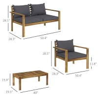 Outsunny 4 Piece Patio Sofa Set, Acacia Wood Outdoor Furniture with Cushions, Table, Backyard Lawn Porch Sofa, Gray(m-3)
