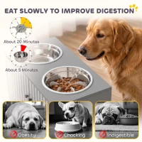 PawHut Elevated Dog Bowls with Storage Cabinet,  2 Stainless Steel Bowls, Slow Feeder, Dog Feeding Station for Large Dogs, Gray(m-7)
