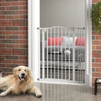 PawHut Extra Tall Dog Gate with Door, Pressure Fit, Auto Close, Double Locking for Doorways Hallways Stairs, 29"-34", White(m-8)