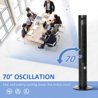 HOMCOM Freestanding Tower Fan Cooling for Home Bedroom with 3 Speed, 12h Timer, Oscillating, LED Panel, Remote Controller, Black(m-5)