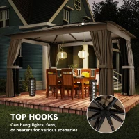 Outsunny 10' x 12' Outdoor Patio Gazebo, Soft Top Gazebo Canopy Shelter with Curtains, Netting, Steel Frame, Hooks, Khaki(m-8)