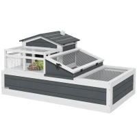 PawHut 3-Room Tortoise Habitat House w/ Balcony & 2 Stories, 44" x 25.5" x 23", Gray(m-11)