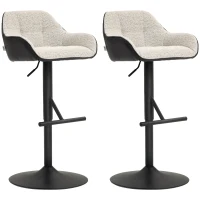 HOMCOM Bar Stools Set of 2, Swivel Counter Height Barstools with Back, Footrest, Armrests, Adjustable Height, Light Grey(m-2)