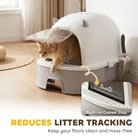 PawHut Stainless Steel Cat Litter Box Easy to Clean Kitty Litter Box with Slide-Out Tray Large Gray(m-6)