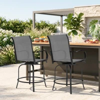 Outsunny Outdoor Bar Stools Set of 2, 360° Swivel Bar Height Chairs, 26.75" x 29.5" x 48.5", Gray(m-9)