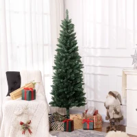 HOMCOM 6ft Tall Pencil Artificial Christmas Tree with 479 Branch Tips with Steel Base, Green(m-1)
