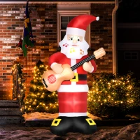 Outsunny 6ft Christmas Inflatables Outdoor Decorations Guitar-playing Santa Claus with Musical Notes Beard, Blow-Up LED Yard Christmas Decor for Lawn Garden Party(m-15)