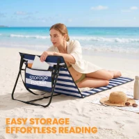 Outsunny Set of 2 Foldable Lounge Chairs with Carry Strap, Adjustable Backrest, Blue and White(m-7)
