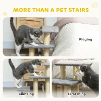 PawHut Cat Stairs with 2 Sisal Scratching Post for High Bed Couch, Adjustable 3-Tier Pet Stairs, White & Grey(m-6)