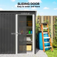 Outsunny 5 x 3 FT Outdoor Storage Shed with Sliding Door and Sloped Roof, Steel Frame Garden Shed Tool Equipment, Black(m-5)