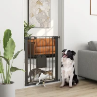 PawHut 30"-32" Extra Wide Pet Gate Barrier with Small Door, 35"H Dog Gate with Safety Gate Barrier, Stair Pressure Fit, Black(m-1)