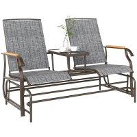 Outsunny Outdoor 2-Person Glider Bench, Outside Swing Glider Chair Loveseat with Breathable Mesh, Table, Steel Frame(m-9)