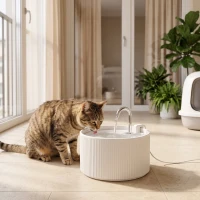 PawHut Ceramic Cat Water Fountain, 2.2L/74oz Pet Water Fountain with Ultra-Quiet Pump, 4-Layer Filtration, Faucet, White(m-8)