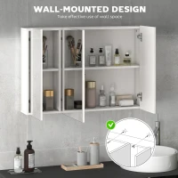 kleankin 35" x 24" Wall Mounted Bathroom Cabinet with Mirror, Bathroom Medicine Cabinet with 3 Doors Adjustable Shelves, White(m-4)