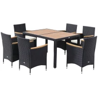 Outsunny 7 Pieces Outdoor Dining Set for 6, PE Wicker Rattan Patio Furniture Set with High-Back Armchairs, Glass Table Top(m-8)