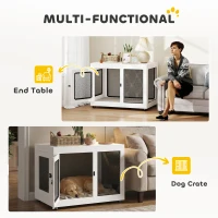 PawHut 37" Dog Crate Furniture with Cushion, Double Doors for Large Dogs, White(m-5)