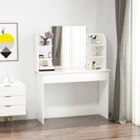 HOMCOM Vanity Desk with Mirror, Makeup Vanity with Open Shelves and Drawer, Dressing Table for Bedroom, White(m-6)