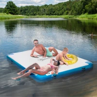Outsunny 8 x 6ft Water Inflatable Floating Dock, Inflatable Platform Island, Large Floating Mat Raft with Air Pump & Backpack(m-2)