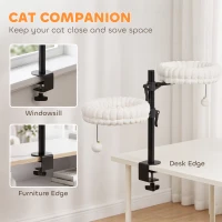 PawHut Cat Desk Bed for Indoor, Cat Hammock with 2 Removable Beds, 2 Hanging Balls for Desk, Windows, Holds Up to 24 lbs, White(m-4)