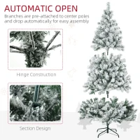 HOMCOM 7.5' Artificial Snow Christmas Trees with Frosted Branches, Warm White or Colorful LED Lights, Steel Base(m-8)