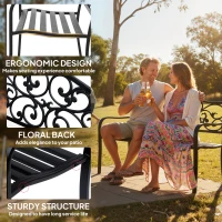 Outsunny Garden Bench Outdoor Loveseat with Vintage Floral Pattern Cast Metal, 50" x 23.6" x 35", Black(m-5)