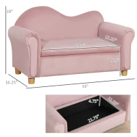 Qaba Ergonomic Foam Kids Sofa with Inner Toy Storage Chest, Velvet Kids Couch with Soft Arms, Children's Lounge Furniture, Pink(m-3)